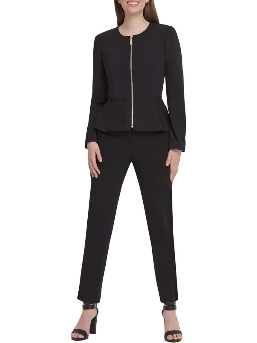 Bold Elements Peplum Blazer Jacket Size Large Black Zip Front Long Sleeve